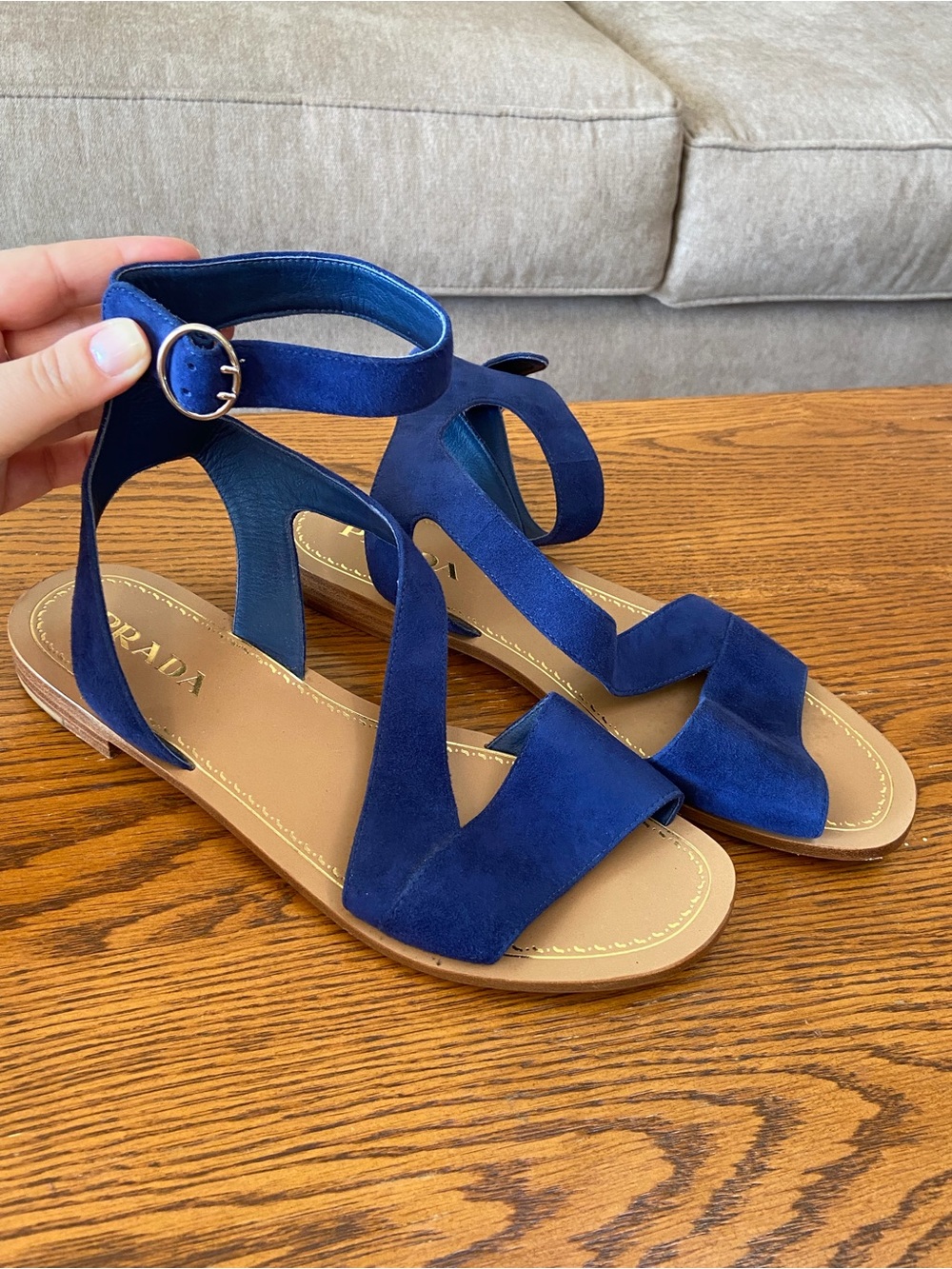 Prada Blue Suede Gladiator Ankle-strap Sandals - 38